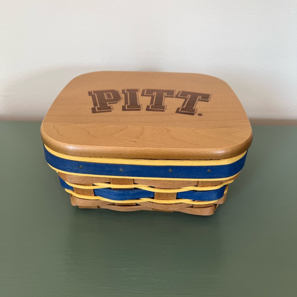 Longaberger Berry Basket with Wood Lid University Pittsburg Blue Gold Logo 2010